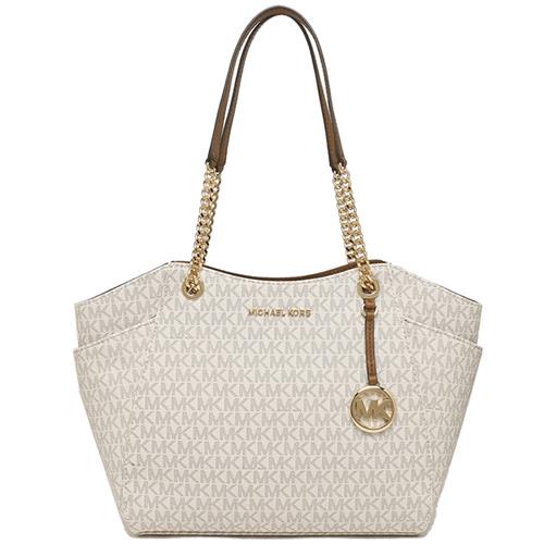 MICHAEL KORS 滿版LOGO雙口袋肩背包－白