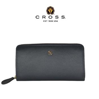 CROSS 限量1.5折 頂級小牛皮拉鍊長夾－維納斯系列 全新專櫃展示品（大象灰 附原廠送禮提袋）