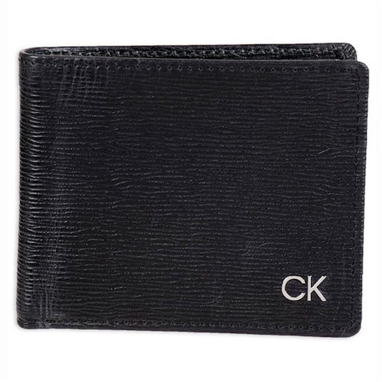 【CK】2021男時尚CK標黑色壓紋雙折皮夾
