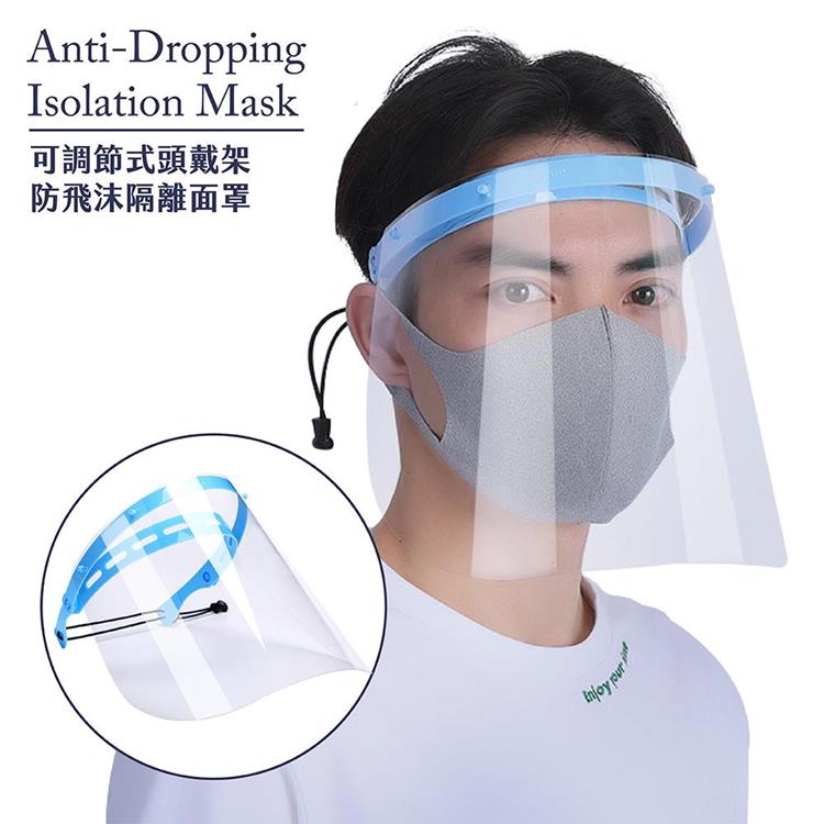 可調節式頭戴架防飛沫隔離面罩（3入）