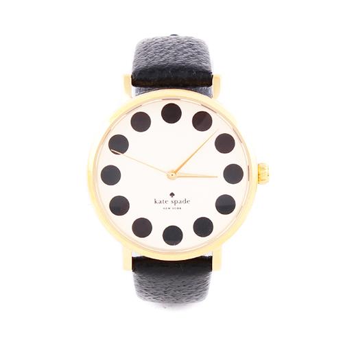 Kate Spade 圓點簡約造型時尚皮革錶帶女用腕錶－黑米 （無盒裝）