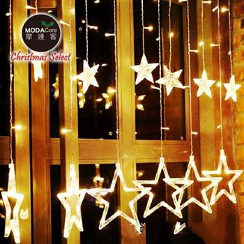 摩達客－LED燈造型滿天星星窗簾燈聖誕情境燈_暖白光透明線 | 附贈IC控制器_插電式
