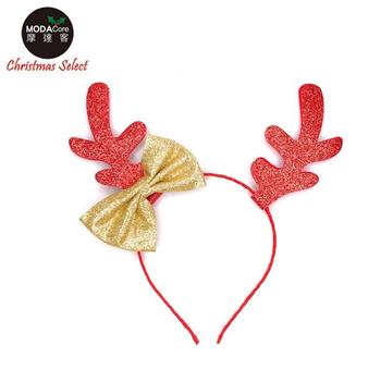 摩達客耶誕派對－紅金閃亮蝴蝶結派對聖誕髮箍