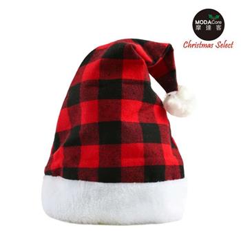 摩達客耶誕派對－紅黑格紋毛邊聖誕帽