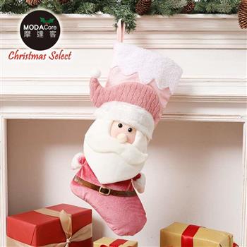 摩達客耶誕－夢幻聖誕老公公絨布粉紅聖誕襪