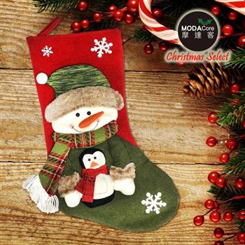 摩達客耶誕－紅綠系雪人抱企鵝聖誕襪