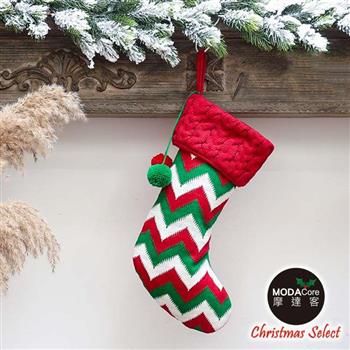 摩達客耶誕－紅綠條紋毛線編織聖誕襪