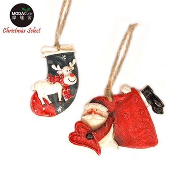 摩達客－聖誕樹脂藝術創作裝飾吊飾－2入組－4.愛心飛行老公公麋鹿襪