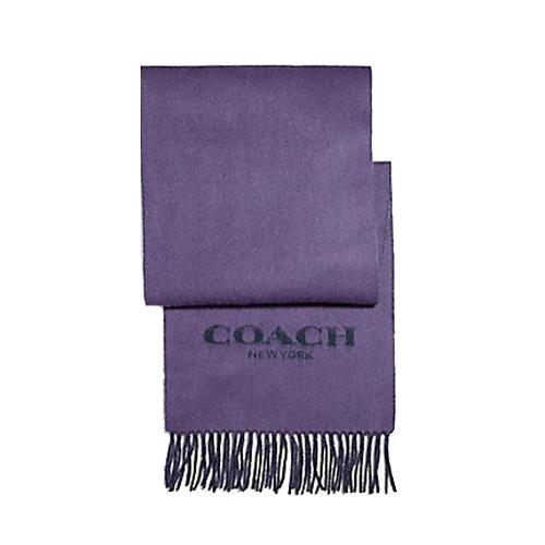 COACH 經典logo雙色流蘇圍巾－紫/深藍