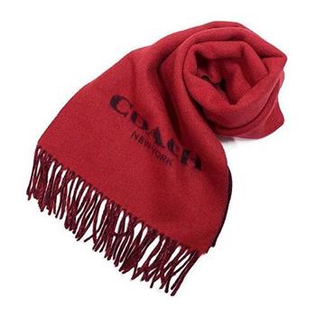 COACH 經典logo雙色流蘇圍巾－紅