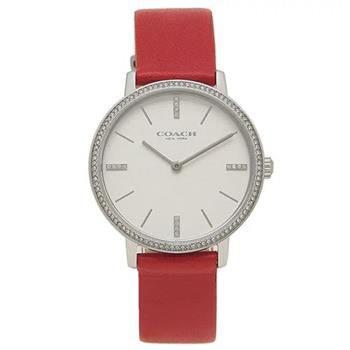 COACH 晶鑽皮革錶帶腕錶－紅