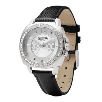 COACH 晶鑽皮革錶帶腕錶－黑