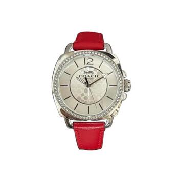 COACH 簡約皮革錶帶腕錶－紅