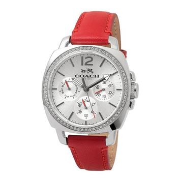 COACH 時尚皮革錶帶腕錶－紅