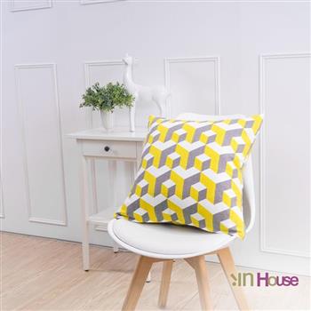 IN－HOUSE－簡約系列抱枕－3D幾何黃（50x50cm）