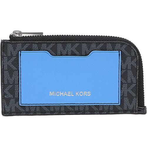 MICHAEL KORS 滿版LOGO－L型拉鍊零錢包－黑藍
