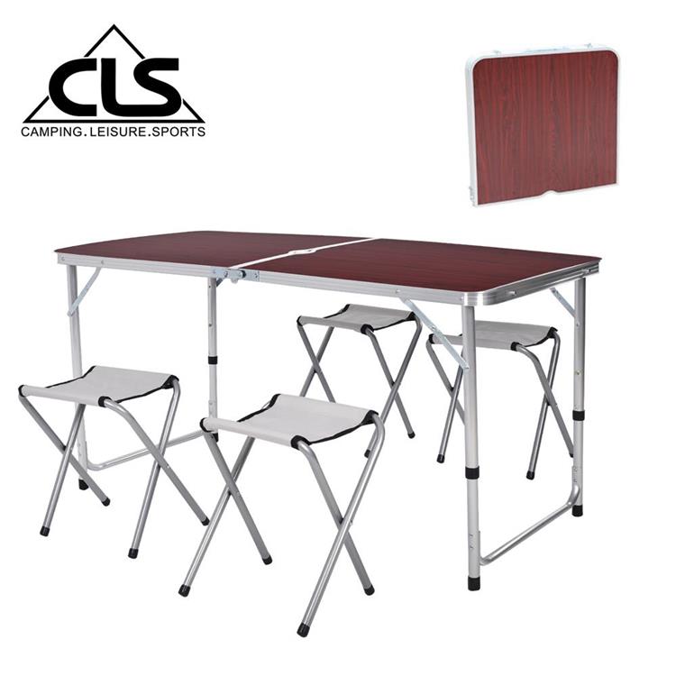 【韓國CLS】可調桌腳鋁合金折疊一桌四椅組/折疊箱型桌/折合桌/露營桌/鋁合金桌（兩色任選） - 紅色