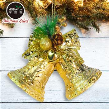 摩達客－聖誕3吋裝飾金色雙花鐘吊飾－雙金系