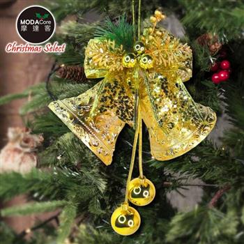 摩達客－聖誕4吋裝飾金色雙花鐘雙球吊飾－雙金系