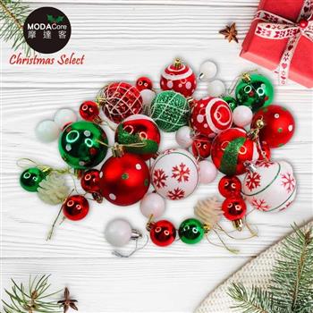 摩達客聖誕－30mm ＋ 60mm造型彩繪球42入吊飾禮盒裝（16格）紅綠白色系| 聖誕樹裝飾球飾掛飾