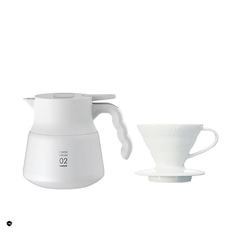 【HARIO】 純白系列 V60白色01磁石濾杯 ＋ V60不鏽鋼保溫咖啡壺白PLUS 600