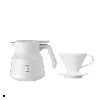 【HARIO】 純白系列 V60白色01磁石濾杯 ＋ V60不鏽鋼保溫咖啡壺白PLUS 600