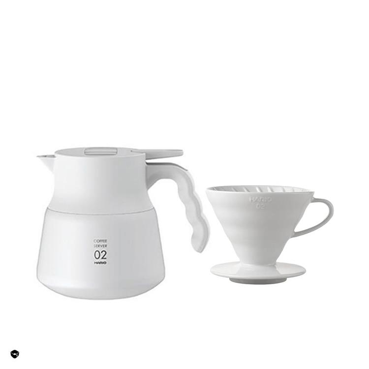【HARIO】 純白系列 V60白色02磁石濾杯 ＋ V60不鏽鋼保溫咖啡壺白PLUS 600