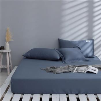 GOLDEN－TIME－霧霾藍－300織紗100%純淨天絲三件式枕套床包組（雙人）