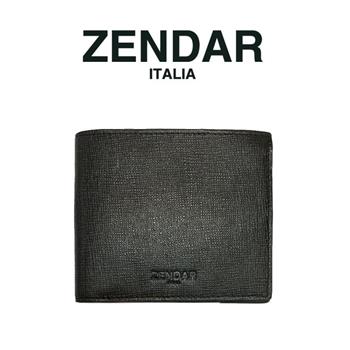 【ZENDAR】限量2折 頂級NAPPA小牛皮防刮十字紋8卡皮夾 但丁系列 全新專櫃展示品（黑色 贈送禮提袋）