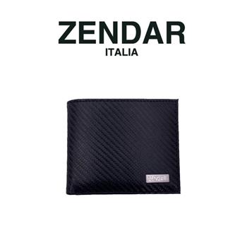 【ZENDAR】限量2折 頂級NAPPA小牛皮碳纖維紋8卡皮夾 朱立安系列 全新專櫃展示品（黑色 贈送禮提袋）