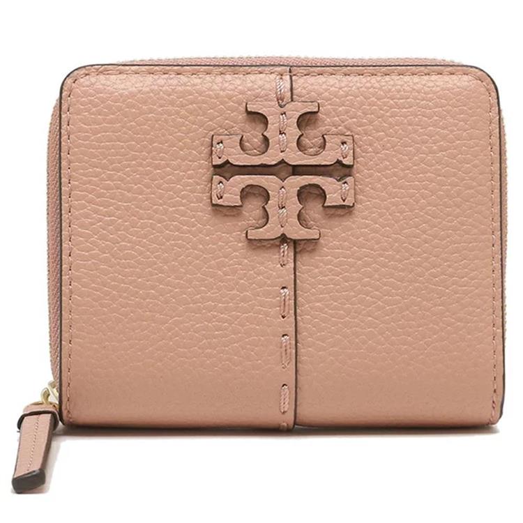 TORY BURCH 簡約皮革對折短夾－粉