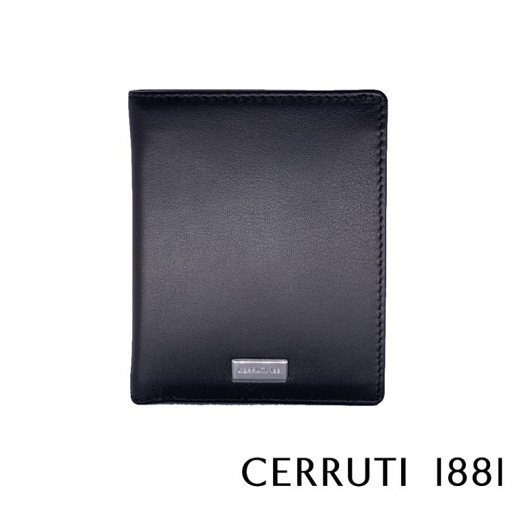 【CERRUTI 1881】限量2折 頂級義大利小牛皮9卡透明窗皮夾 全新專櫃展示品（黑色 CEPU05434M）