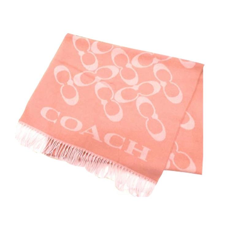 COACH 滿版LOGO羊毛圍巾－粉桔
