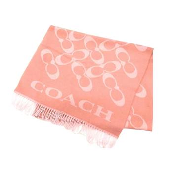 COACH 滿版LOGO羊毛圍巾－粉桔