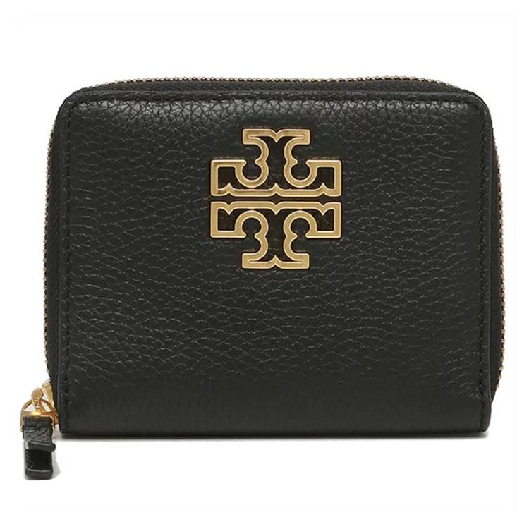 TORY BURCH 素面皮革零錢短夾－黑