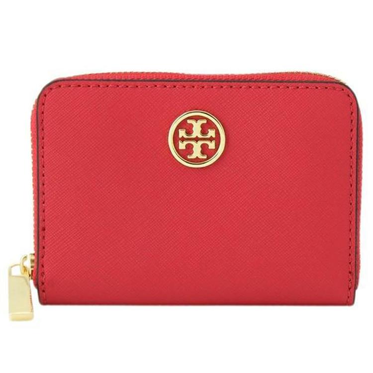 TORY BURCH 素面皮革零錢包－紅