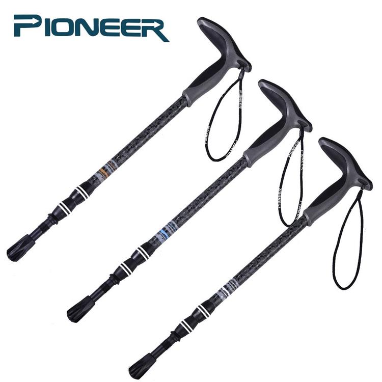 【開拓者 Pioneer】新大陸碳纖維彎把避震登山杖/避震登山杖（三色任選） - 黑色