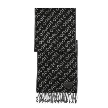 COACH 滿版LOGO羊毛圍巾－黑白