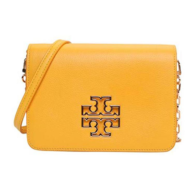 TORY BURCH 雙T LOGO皮革手拿包－黃色