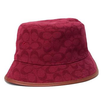COACH 滿版LOGO織紋漁夫帽－深紅