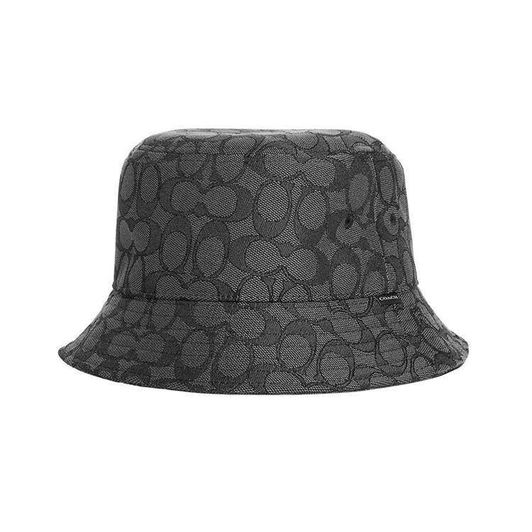 COACH 滿版LOGO織紋漁夫帽－黑灰