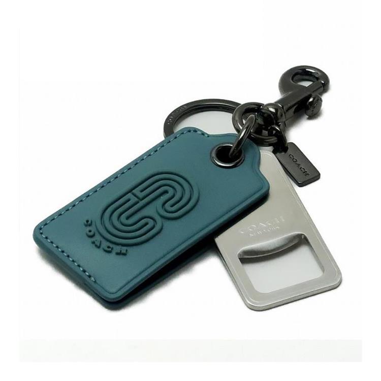 COACH 皮革造型鑰匙圈－藍綠