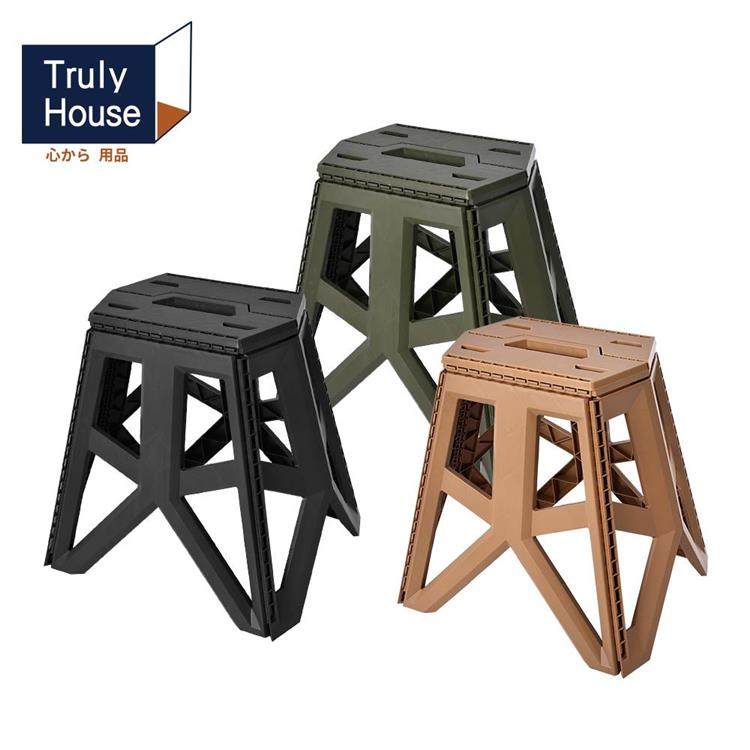 【Truly House】免安裝輕便高承重 六角加厚折疊凳（加高款）/露營椅/摺疊椅/釣魚椅/排隊神器（三色任選） - 軍綠色