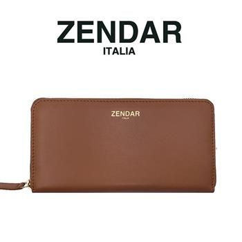 【ZENDAR】義大利精品 頂級超柔軟小羊皮拉鍊長夾 金標系列 （琥珀色）