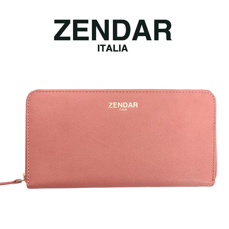 【ZENDAR】義大利精品 頂級超柔軟荔枝紋小羊皮拉鍊長夾 （桃紅色）