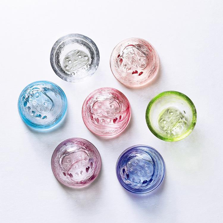【日本江戶哨子harenomi】 達摩清酒杯(7色可選) 酒杯 日本酒杯 透明玻璃杯 - 粉紅色