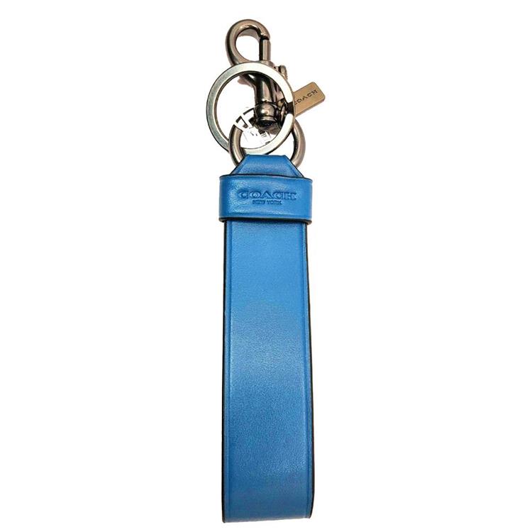 COACH 素面皮革鑰匙圈-藍色