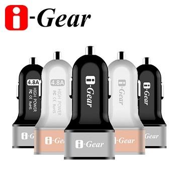 i－Gear 4.8A大電流 雙USB車用充電器 - 黑