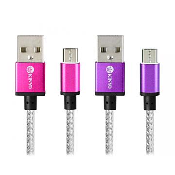 KINYO 編織鋁箔－Micro USB 2.4A極速充電傳輸線120cm - 紫色