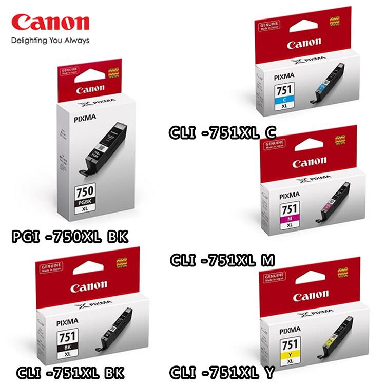 CANON PGI－750XL BK＋CLI－751XL BK/C/M/Y原廠墨水組